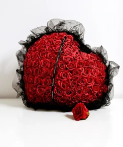 99 soap rose bouquet with heart shape in white background