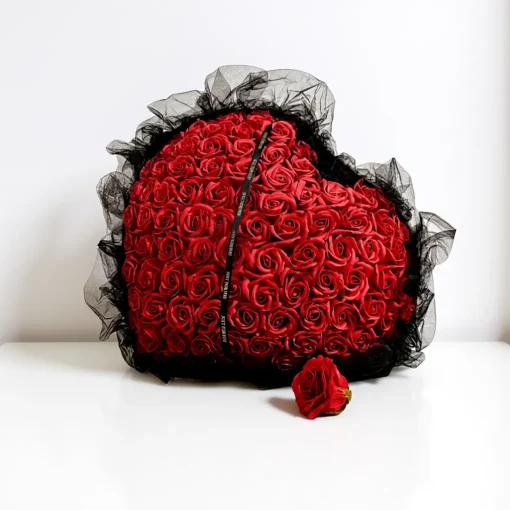 99 soap rose bouquet with heart shape in white background