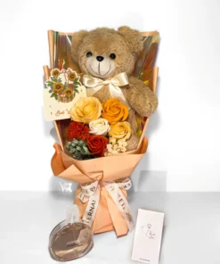 champagne Teddy Bear Rose Bouquet with gift box, Graduation Gift Ideas