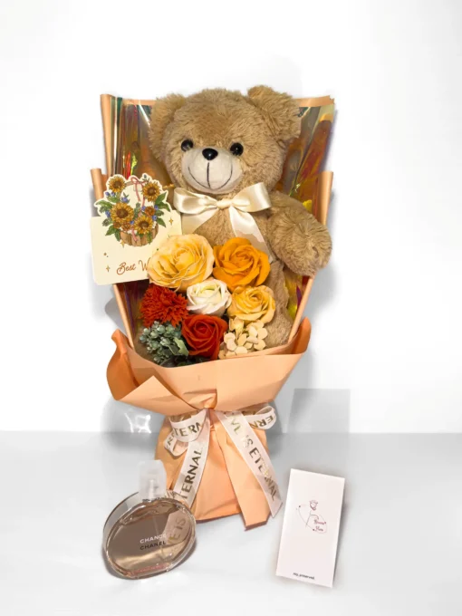 champagne Teddy Bear Rose Bouquet with gift box, Graduation Gift Ideas