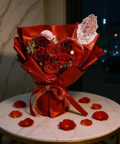 blooms in heart shell soap red rose bouquet Instagram style