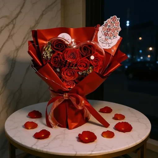 blooms in heart shell soap red rose bouquet Instagram style