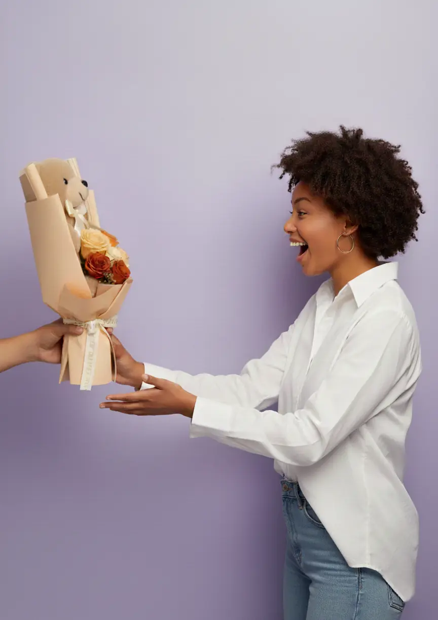 「golden hug」 champagne teddy bear rose bouquet 48cm 「golden hug」 champagne teddy bear rose bouquet 48cm