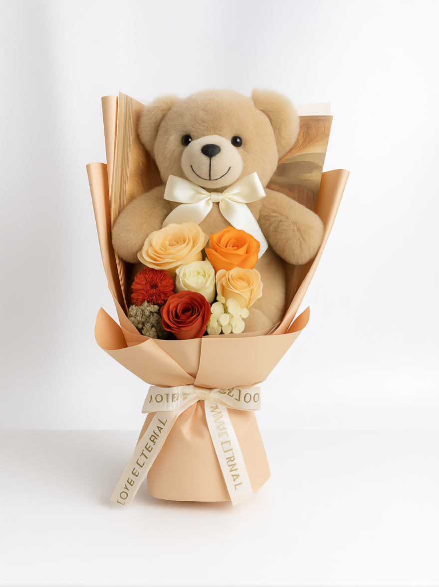 「golden hug」 champagne teddy bear rose bouquet 48cm 「golden hug」 champagne teddy bear rose bouquet 48cm