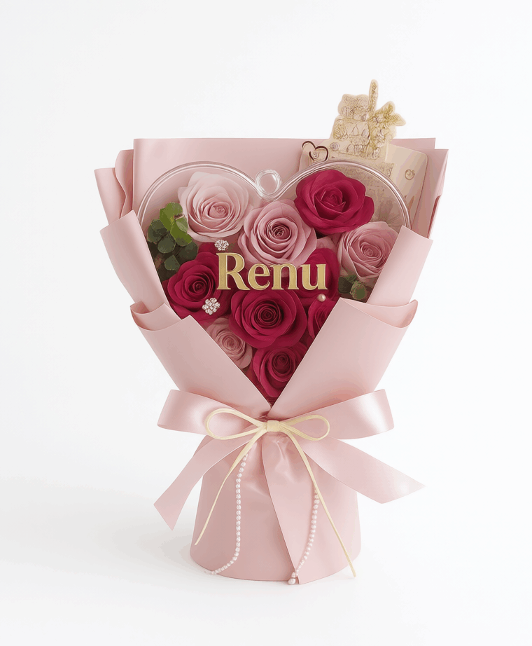 「crystal heart」 luxury eternal pink rose bouquet 40cm