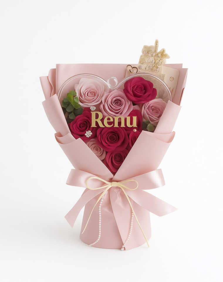 「crystal heart」 luxury eternal pink rose bouquet 40cm 「crystal heart」 luxury eternal pink rose bouquet 40cm
