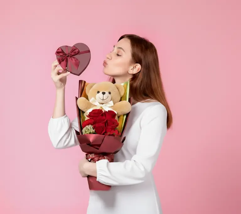 ｢scarlet hug｣ red teddy bear rose bouquet 48cm