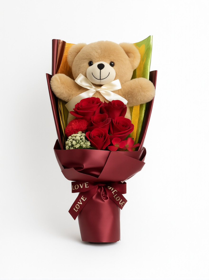 「scarlet hug」 red teddy bear rose bouquet 48cm 「scarlet hug」 red teddy bear rose bouquet 48cm