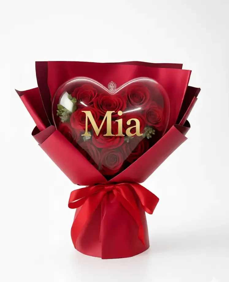 「crystal heart」 luxury eternal red rose bouquet 40cm