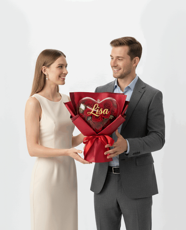 ｢crystal heart｣ luxury eternal red rose bouquet 40cm