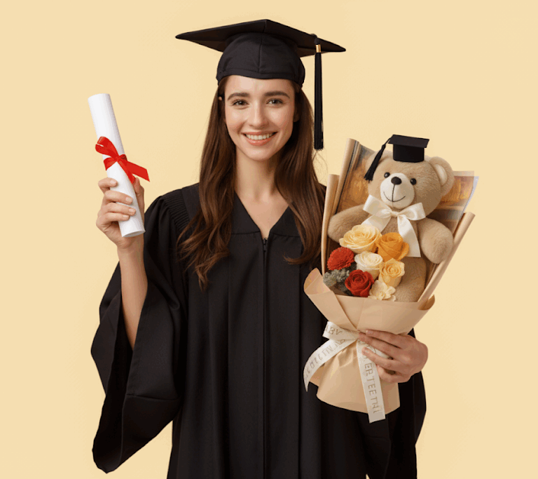 Welcome 「golden hug」 champagne teddy bear rose bouquet 48cm