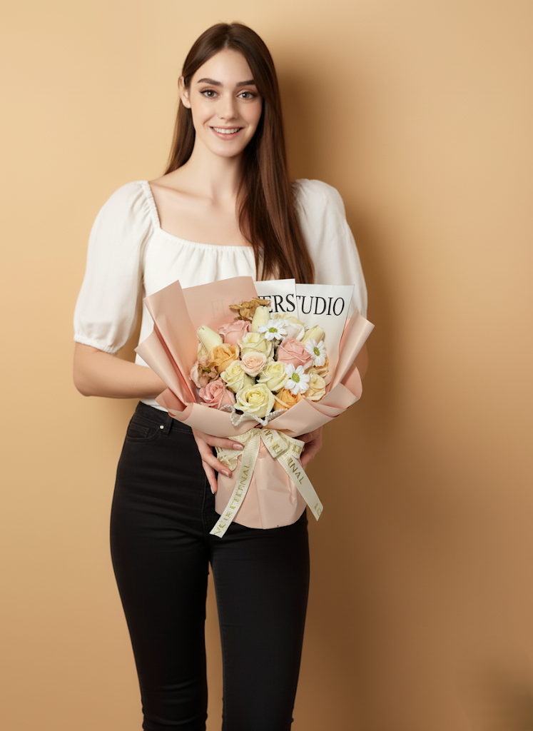 「champagne elegance」 eternal rose bouquet 18 stems 「champagne elegance」 eternal rose bouquet 18 stems